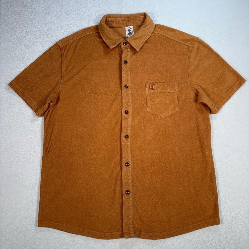 Dandy‎ Del Mar Tropez Terry Shirt Men's L Orange Button Towel Pocket Logo Resort